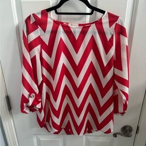 Pink & White Chevron Blouse | 3/4 Sleeve